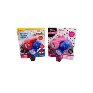 Disney Junior No-Spill Bubble Whistle Set - Spidey & Minnie  2 Pack  2 Fl Oz Eac